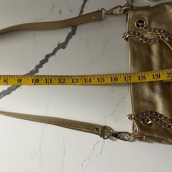 Michael Kors Gold Metallic Leather Shoulder Crossbody Bag Gold Chainlink Straps - Picture 9 of 14